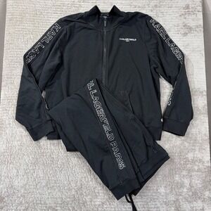 Karl Lagerfeld Black Track Jacket and Joggers Set with Logo Tape